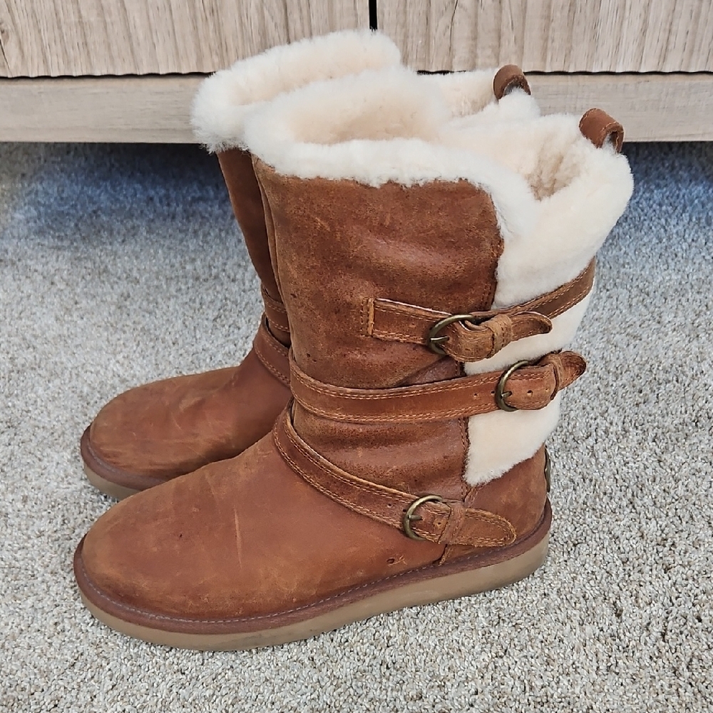 UGG Tan Shearling-Lined Winter Boots